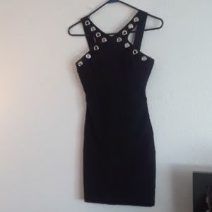 LBD w/v & silver accents across neck.